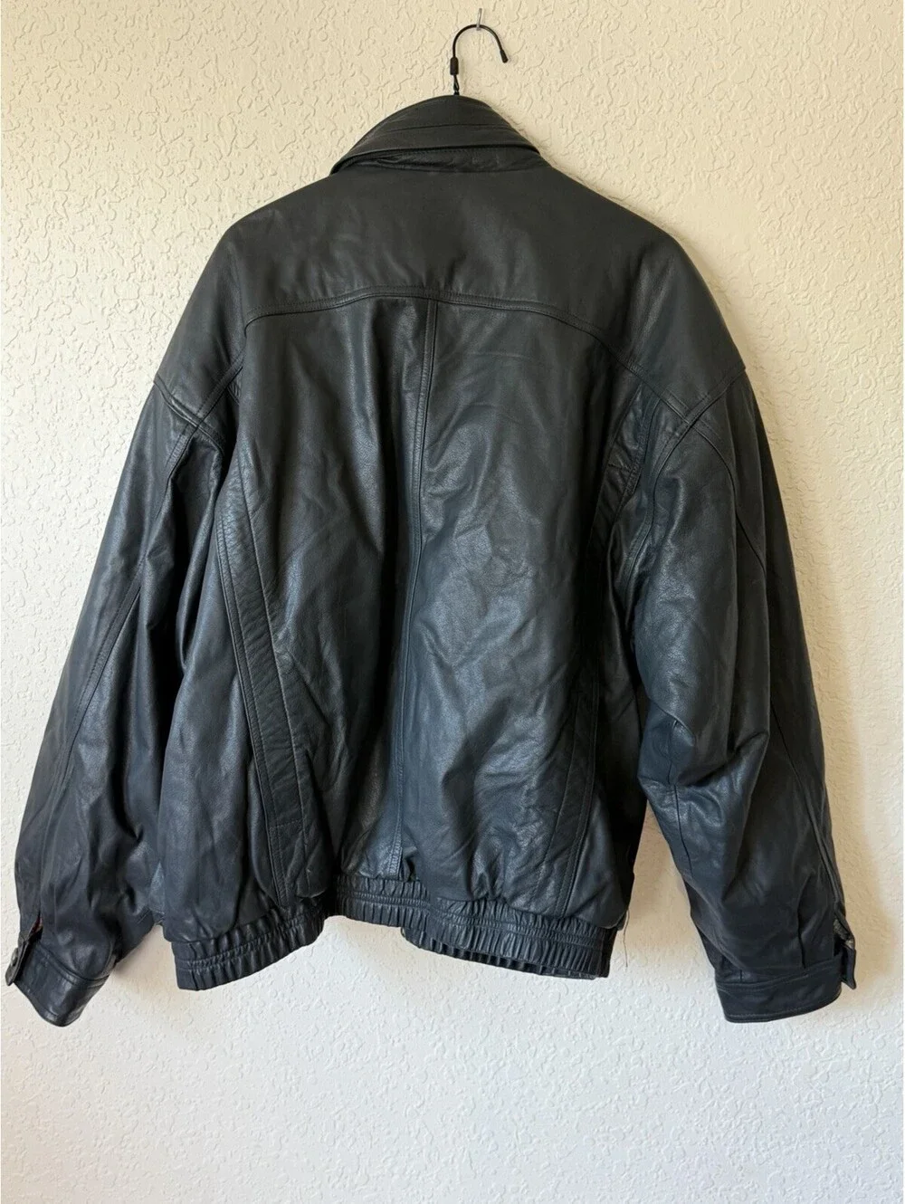 True Breed Men’s XL Black Genuine Leather Bomber Jacket Vintage Zip Coat
